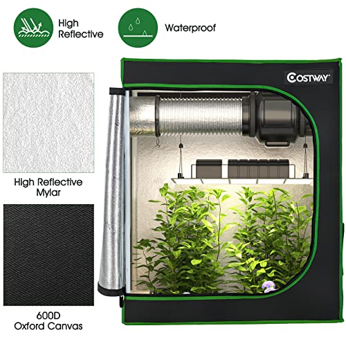 Costway 30’’× 18’’× 36’’ Grow Tent, Reflective Mylar Hydroponics Tent W/Floor Tray, Storage Bag, View Window & Ventilation, Filter Strap, Lightproof Grow Tent For Indoor Plant Growing (Black) #TOP3