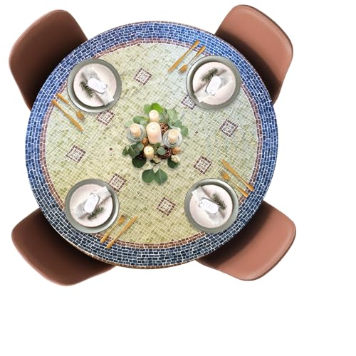Tapis de table imprimé bleu mosaïque LAMINET petit rond 111 cm - 2