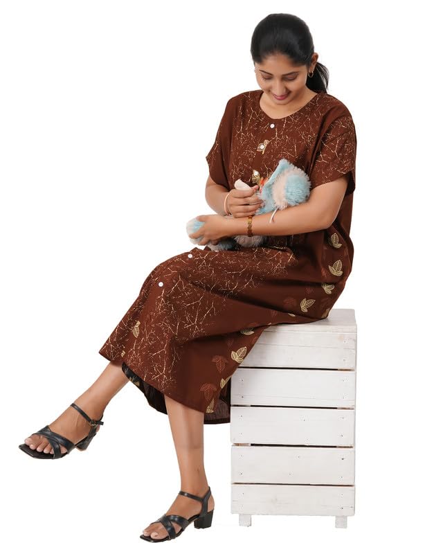 Image of MENMAII Women's [L-4XL] Full Open /Front Buttoned [a Kind of Adaptive Clothing] Multipurpose Nighty for Maternity /Pregnancy /Elderly /Patient /Feeding /Hospital Purpose Nighty Calf Length