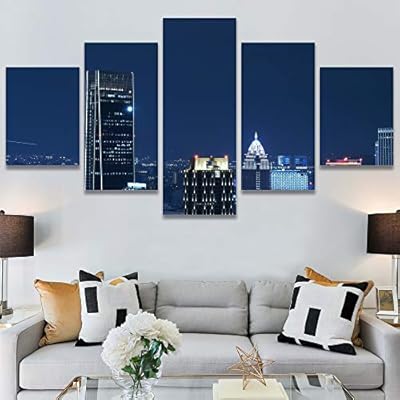 SIGNWIN 5 Panel Canvas Wall Art City Illuminations...