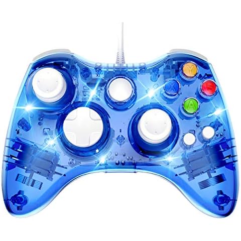 Controlador de juego con cable PAWHITS para Xbox 360 con doble vibración y LED azul Cover