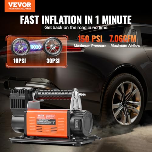 Image of VEVOR 12V Heavy Duty Air Compressor - with Digital Pressure Gauge Tire Inflator Kit, 7.06 CFM Portable Tire Inflator, 150PSI Offroad Air Pump with Adapters for Trucks Car SUV 4 x 4 Vehicle RV