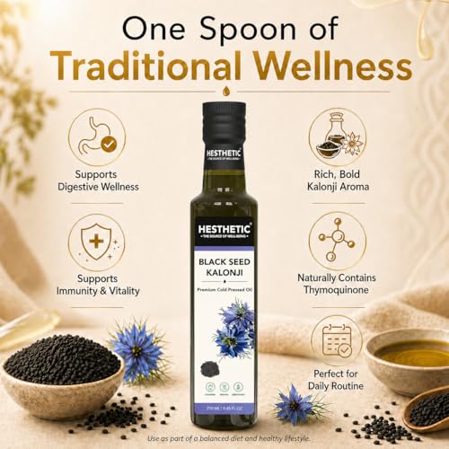 Image of HESTHETIC Cold Pressed Black Seed Oil Pack of 2 x 250ml | Pure Kalonji (Mangraila Tel) Edible Virgin Oil | High-Thymoquinone Food-Grade Nigella Sativa for Cooking, Salad & Daily Wellness