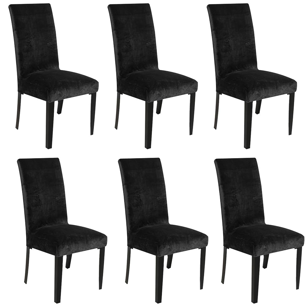 Lot de 6 housses de chaise en velours noir, robustes, amovibles, lavables et réutilisables – Pour salle à manger, banquet, décoration d'intérieur (noir, lot de 6)