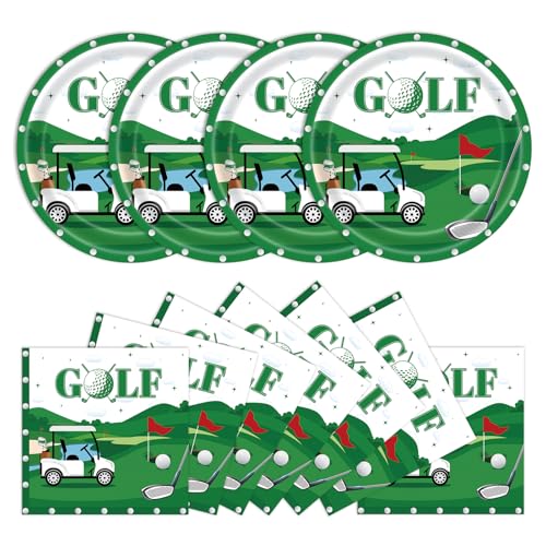 HiEnjoin 40PCS Golf Plates and Napkins 9 Inch Disposable Golf Plates Set for Birthday Golf Party Supplies