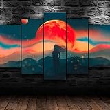 Tableau Multi Panneau 5 Parties Decoration Murale Tableau Imprimé sur Toile 5 Pieces Toile Tableau Tableaux Decor Murale Salon Moderne XXL Chambre Decor Girl, dans, Coucher Soleil, résumé  Cadeau