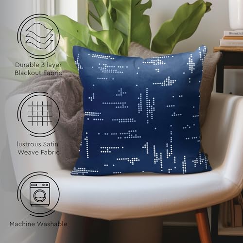 Image of Encasa XO Silver Foil Cushion Covers, Pillow Cases, No Inserts Navy | 16 inchx16 inch | Heavyweight Satin Weave | Concealed Zipper | Machine Washable | Set of 2