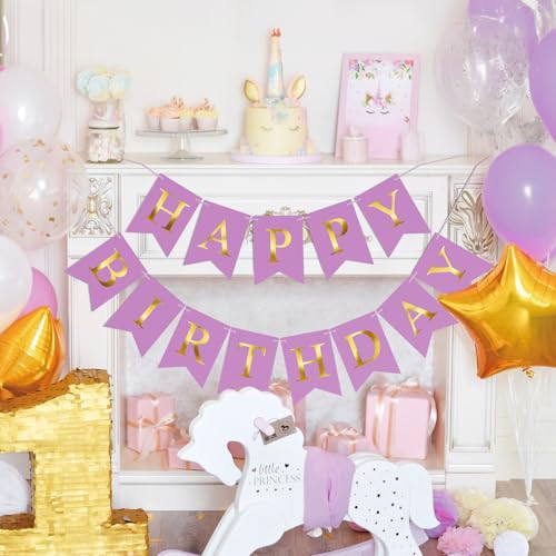 Image of Happy Birthday Banner Party Banner NO DIY Birthday Sign Purple and Gold