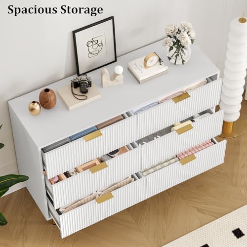 GarveeHome 6 Drawers Dresser for Bedroom, Fluted Dresser Chest of Drawers with Handle, Wood Modern Dressers for Closet, Bedroom Furniture Storage Organizer for Living Room, Hallway