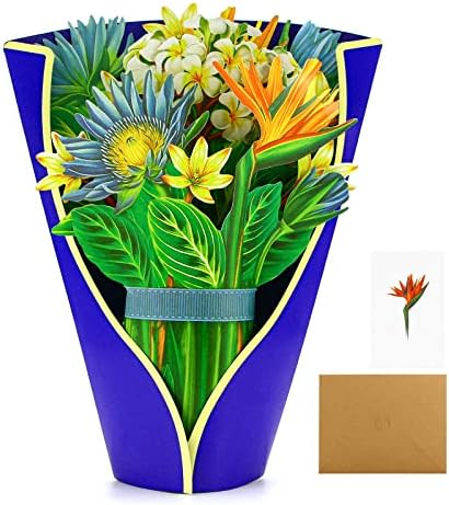 Pop Up Flower Bouquet Card Paper Flowers Bouquet Love Pop Up Cards All Occasion Get Well Soon Gifts 3D Greeting Cards For Mom Grandparents Teacher Birthday Anniversary Tropical Flowers