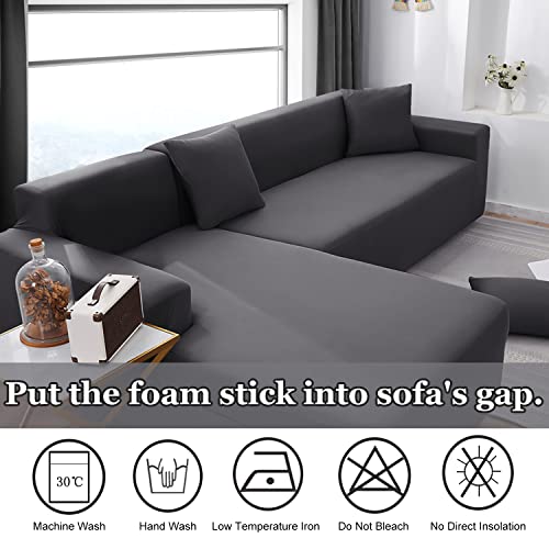 Bt.wa Couch Cover L Shape Sectional Sofa Cover 2-Piece Soft Stretch Reversible Sofa Slipcover 3 Seater + 3 Seater Furniture Protector Couch Slipcover With 2Pcs Pillowcases (Light Grey) #TOP2