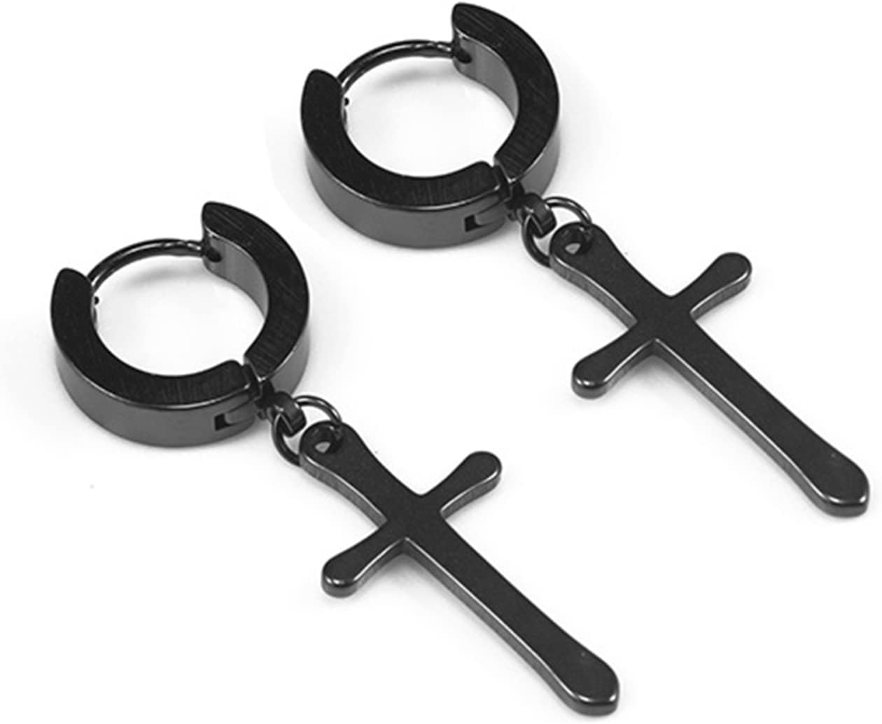 Stainless Steel Cross Earrings Set for Men Women Dangle Hinged Men Women Earrings Silver Gold Black - Image 3