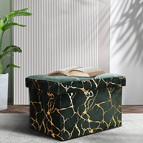 Linmagco Ottoman Storage Ottoman 17 Inch Folding Storage Ottoman, Velvet Ottoman Foot Rest, Ottoman With Storage For Living Room And Bedroom,42L Storage Bench Space（Green With Gold Hot Stamping） #TOP15