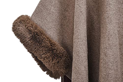 Image of ZLYC Women Winter Fashion Faux Fur Trim Layers Hooded Cardigan Warm Cape Sweater Cloak