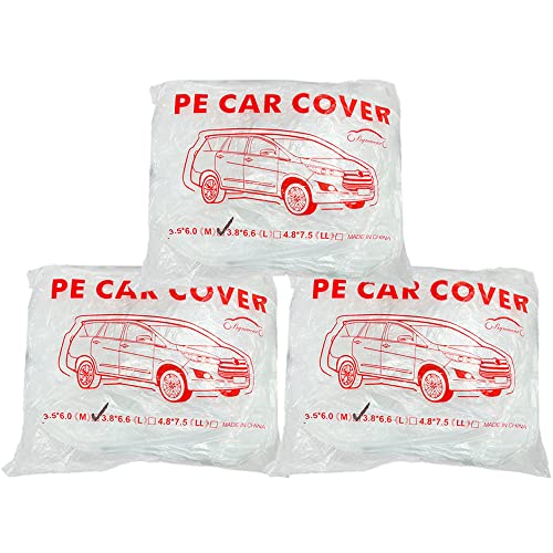 Image of LuliKa 3 Packs Disposable Car Cover Clear Plastic Car Cover Universal Rain Dust Garage Cover with Elastic Band Large (11.4 FT x 19.6FT)