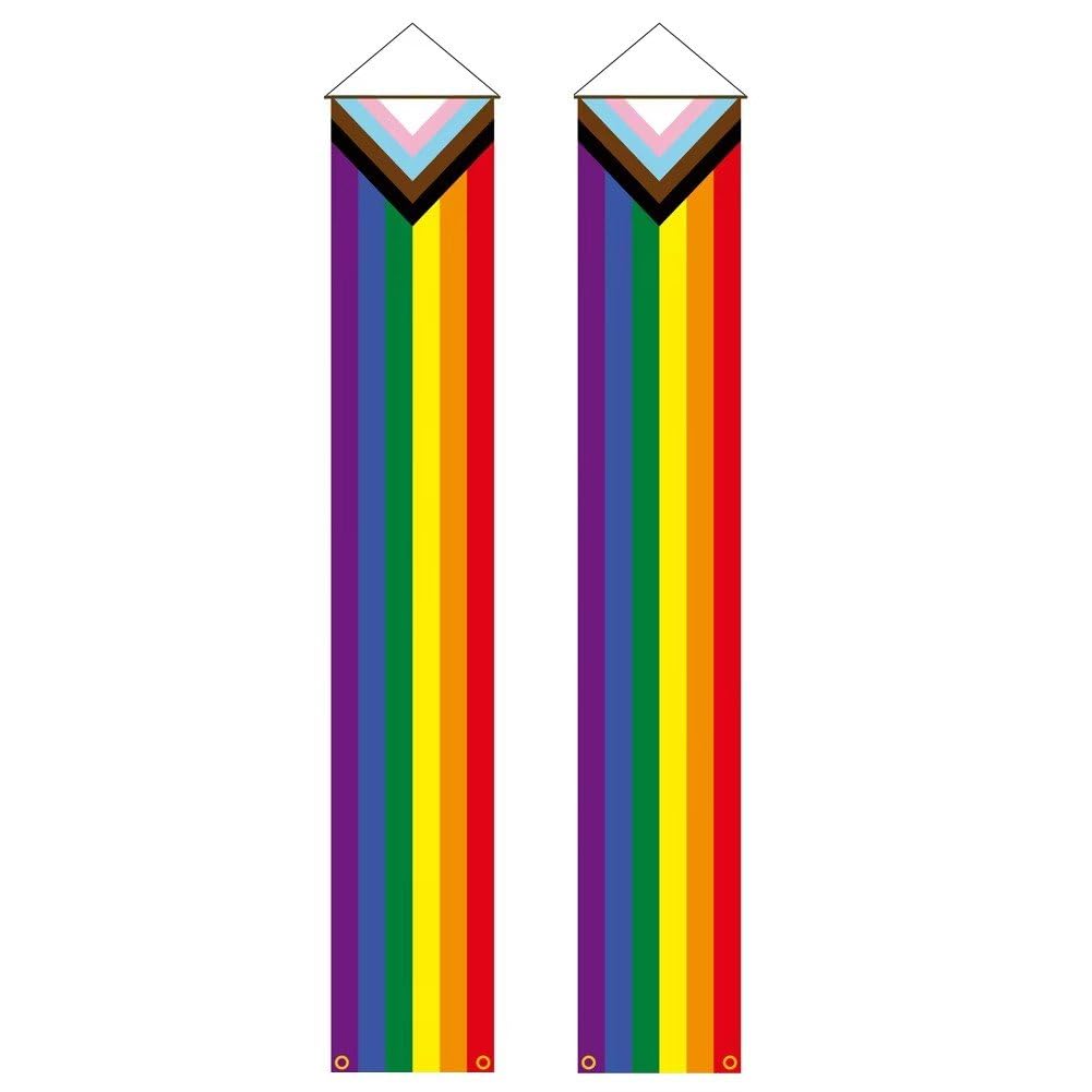Dinntty Rainbow Flag Couplets 180cm Lgbtq Gay Pride Flag Banner Couplets Rainbow Door Couplet Porch Hangings Outdoor Door Curtain Decorations