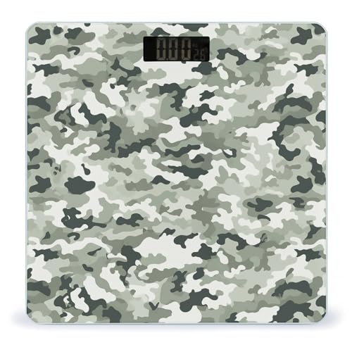 Báscula de baño digital camuflaje blanco vidrio templado miniatura 1