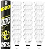 24 Pack Nylon Badminton Birdies - Bedminton Shuttlecocks for Baseball/Softball Batting Training - Birdie Ball for Indoor and Outdoor Matches ~ Highly Stable & Durable Shuttle Balls (24 PACK WHITE)