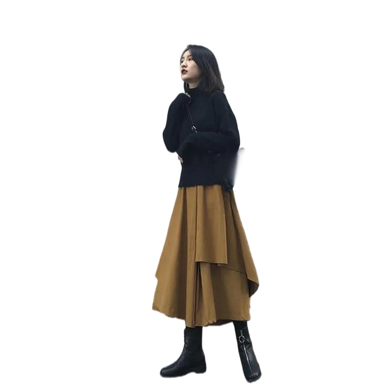 Gonna Lunga Gonne Irregolari Pantaloni Donne Alta Vitta Bianco Nero Marrone Lunghe Plizzate-Brown-XXL