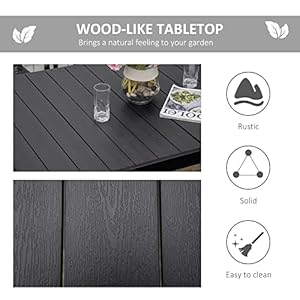 Outsunny Outdoor Dining Table for 6 Person, Rectangular Patio Table, Aluminum Metal Legs for Garden, Lawn, Patio, Woodgrain Black Outsunny Outdoor Dining Table for 6 Person Rectangular Patio Table Aluminum Metal Legs for Garden Lawn Patio Woodgrain Black