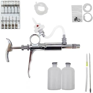 5ML Livestock Syringe Injection,Adjustable Continuous Injection Gun Semi-Automatic Syringe with 10 Needles for Horses, Cattle, Pigs, Sheep