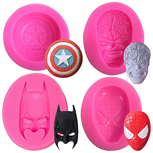 MEZHEN Hero Fondant Formen Superhero Silikonform Superhelden Fondant Form 3D Fondant Kinder für DIY Kuchen Dekoration Schokolade Süßigkeiten Backform 4 Stück