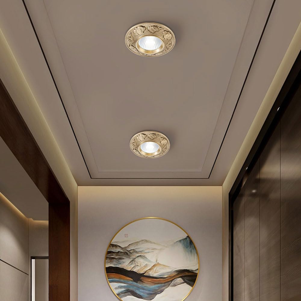 LED-Downlight aus Messing, 10,7 cm, 3 Stück, Innenwandverkleidung, 10 W, gebürstetes Messing, Einbauleuchte, Cob-Strahler, dimmbar, 3000 K-6000 K, LED-Dosenleuchten, Schnittgröße: 75–100 mm