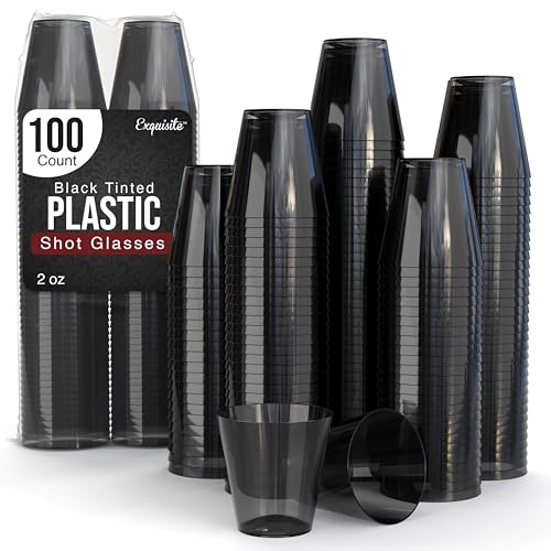 Exquisite Plastic Shot Glasses Disposable 100 Count 2 Oz Smokey Dark Tinted Black Shot Cups - Perfect Party Supplies for Party Cups - Cute Shot Glasses & Cool Shot Glasses