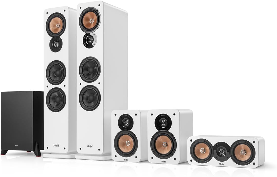 Teufel Ultima 40 Mk4 5.1 System Audio - Zestaw kina domowego z efektem przestrzennym Surround z potężnym subwooferem, Bass-Reflex, głośnikiem średniotonowym z Kevlaru - Biały