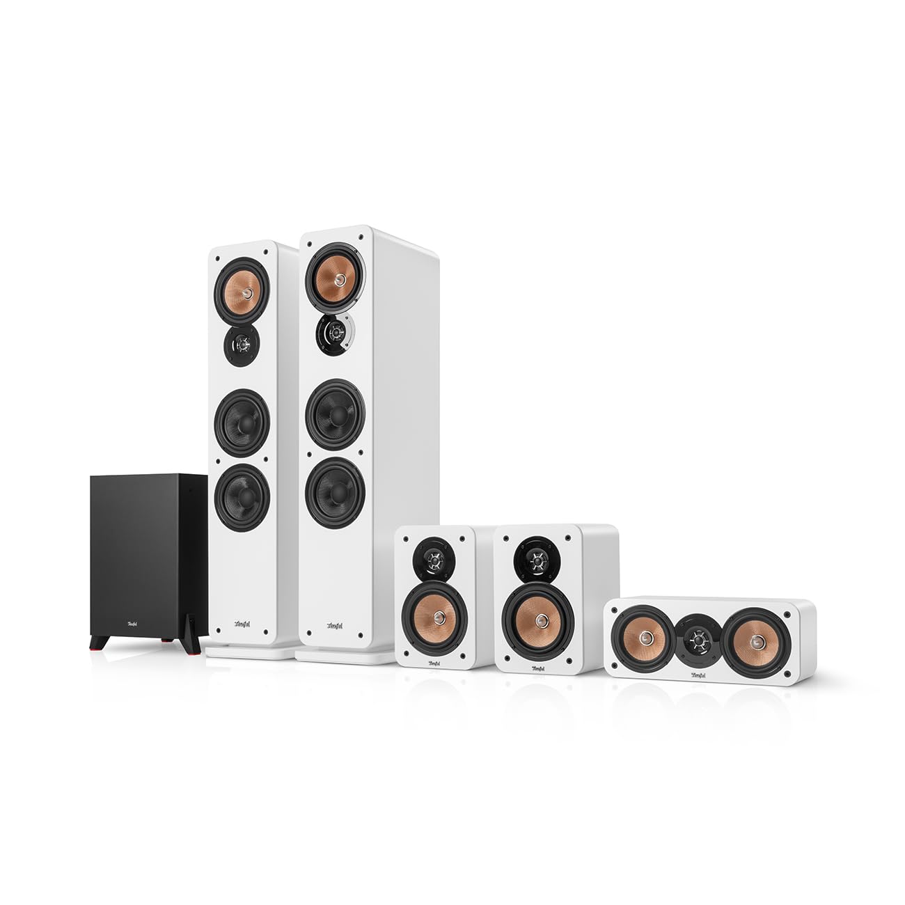 Teufel Ultima 40 Mk4 5.1 System Audio - Zestaw kina domowego z efektem przestrzennym Surround z potężnym subwooferem, Bass-Reflex, głośnikiem średniotonowym z Kevlaru - Biały