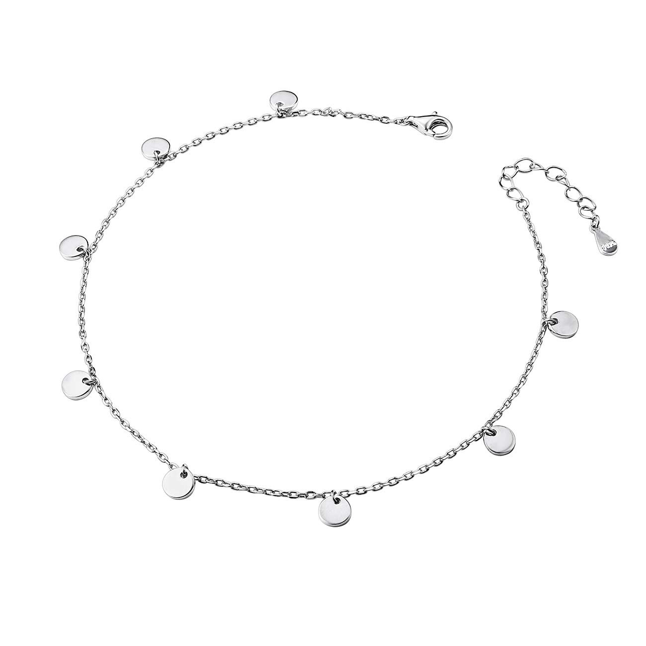 Anklet for Women S925 Sterling Silver Beach Style Foot Layered Adjustable Ankle Bracelet Disc Evil Eye Heart Infinity Bead Cross Jewelry