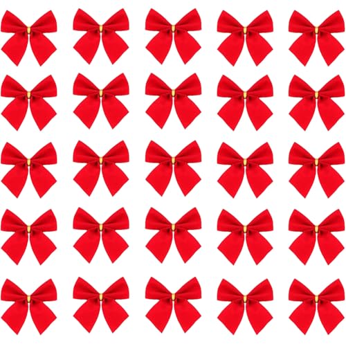 WchoeSS 36 fiocchi rossi, decorazioni per albero di Natale in velluto, fiocchi per albero di Natale, ornamenti per albero di Natale, mini fiocchi per ghirlande