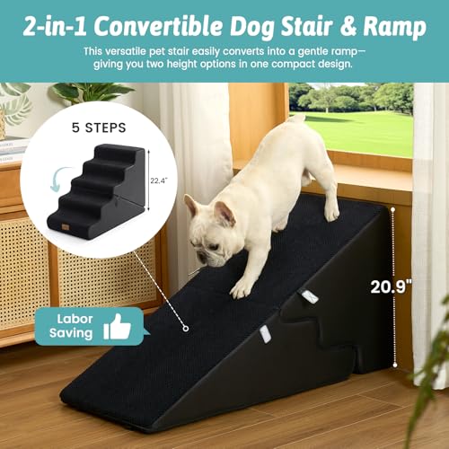 Image of COZY KISS Dog Stairs for Small Dogs, 5-Step 2-in-1 Dog Steps,22.4 inch H
