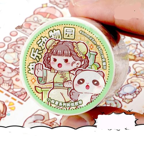 Alideco 1個 マスキングテープ 和紙テープ かわいい女の子 小さな餅 グリーン リリースステッカー 粘着 テープ DIY おしゃれ マステ シール (kuailedongwuyuan)