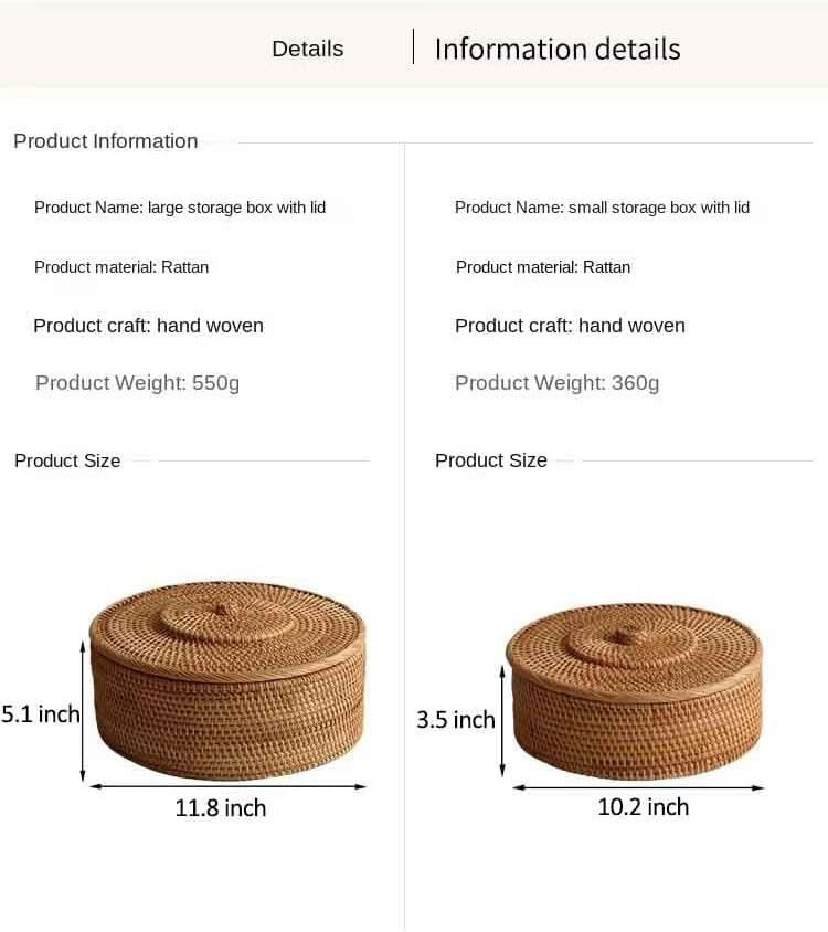Vietnam Handmade Rattan Woven Storage Box Puerh Tea Canister Box Storage Basket (Large)
