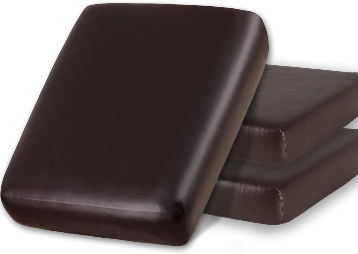 3 Sets of Leather Sofa Cushion Covers with Elastic Bases and Waterproof Protective Covers, for Armchairs(Chocolate)