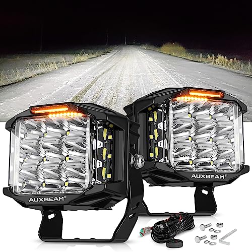 Image of Auxbeam 5 inch 168W LED Cube Pods Offroad Driving Light with Amber Covers, 16440LM Bright Square Offroad Lights with Side Shooter 270 Combo Beam Ditch Light, DRL for Jeep ATV Wrangler Ford Truck Pickup
