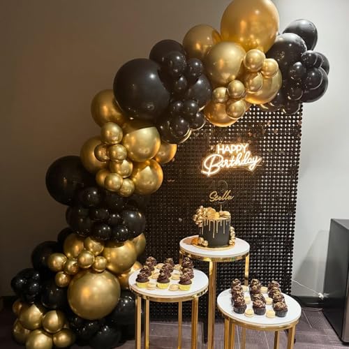 Image of Black and Gold Balloons Garland Arch Kit, Black Gold Balloons for Class 2026 Graduation Class Decorations, Birthday, Retirement, Anniversary, New Year Party Decorations