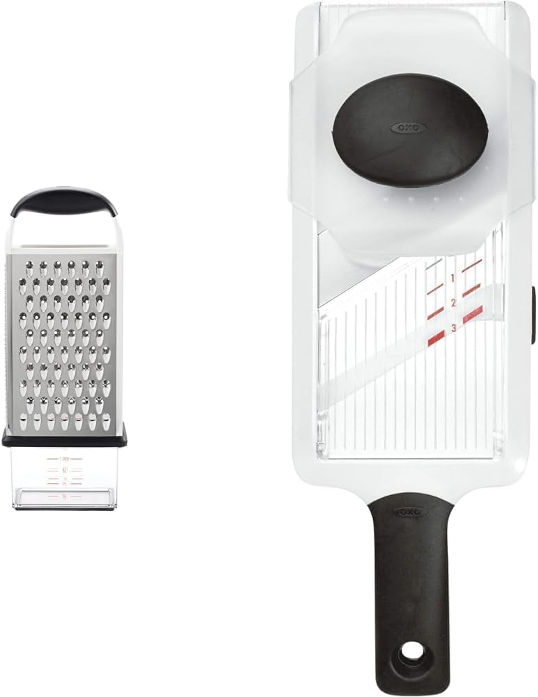 OXO Good Grips Box Grater and OXO 1119100 Good Grips Hand-Held Mandoline Slicer, White