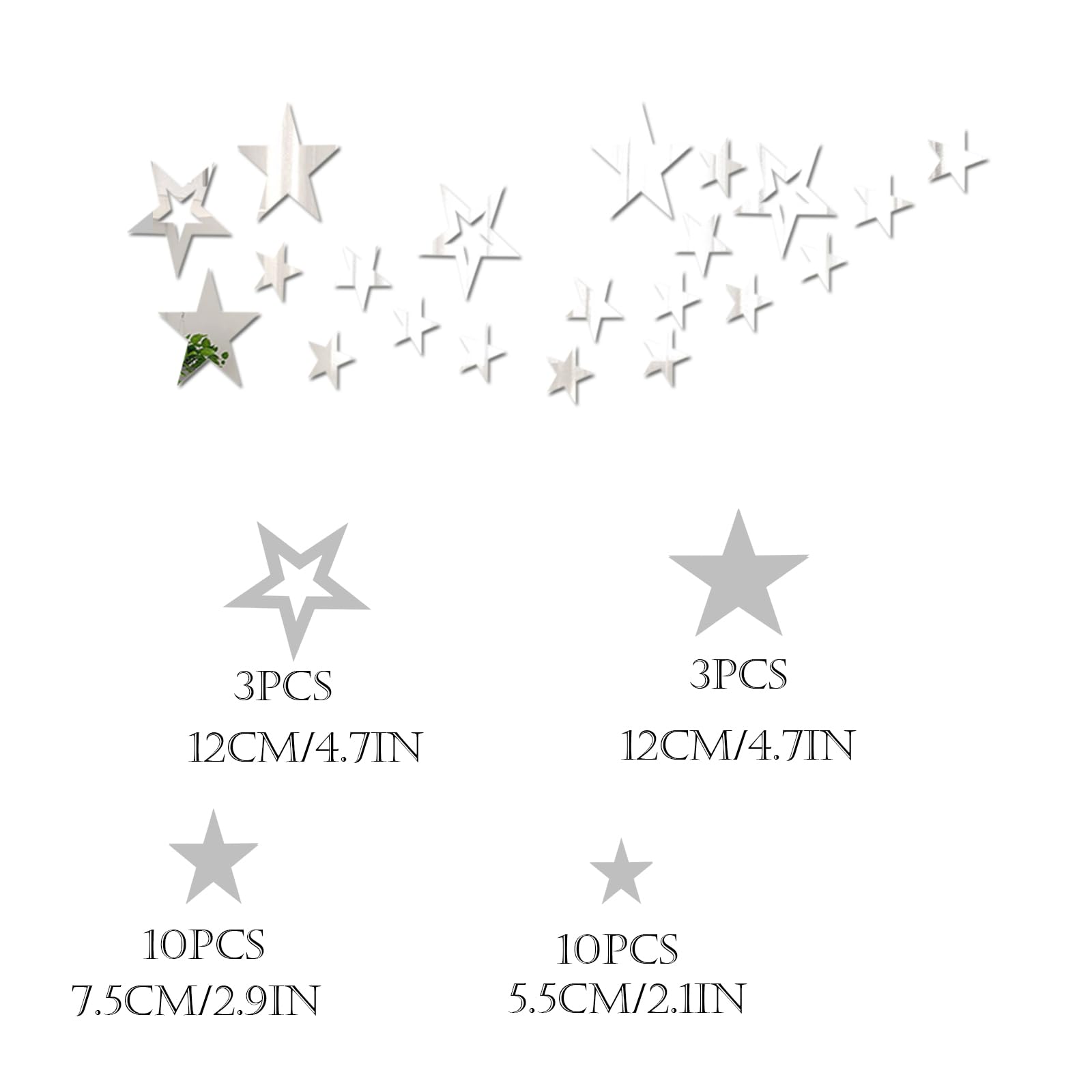 40 Pegatinas Espejo Estrellas 3D - Decoración Plateada Reflectante Para Paredes, Fácil De Poner Y Quitar