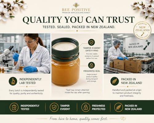 Image of Certified RAW Premium Manuka Honey MGO 514+ | 100% Natural New Zealand Honey | Premium Grade 15+ | BPA Free Jar | Made with Love & Packed in New Zealand (NZ) | BEE POSITIVE Manuka Honey (500G)