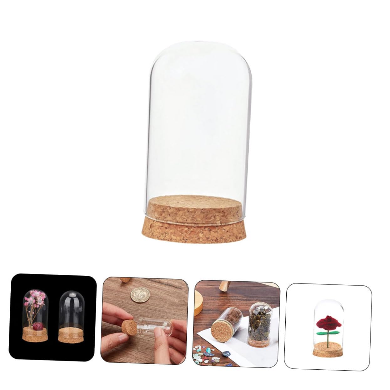 VILLCASE 3sets Glass Cloche Medium Size Preserved Flower Cover Elegant Home Decor Display 4pcs*3