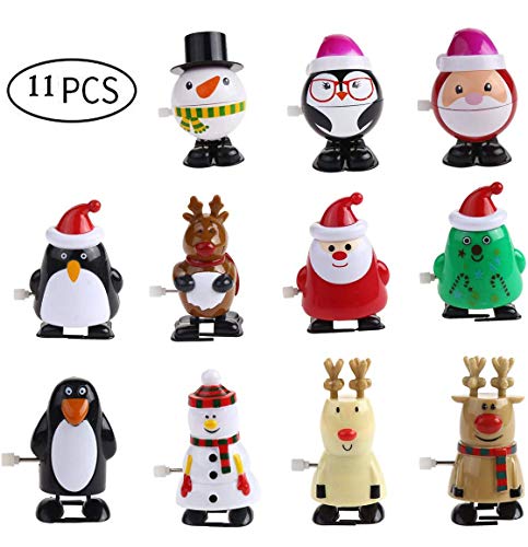 O-Toys Christmas Assorted Toy 11 Pcs Wind Up Toys Funny Toy Playset Kids Walking Toy Party Favors Goody Bag Filler for Boys Girls Toddler Children