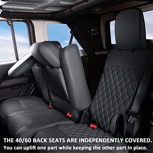Image of GIANT PANDA Jeep Wrangler 4 Door JL 2018-2026 Full Set Car Seat Covers for Sahara Altitude Rubicon 392 Unlimited with Rear Cup Holder, Customized Faux Leather - (Black)