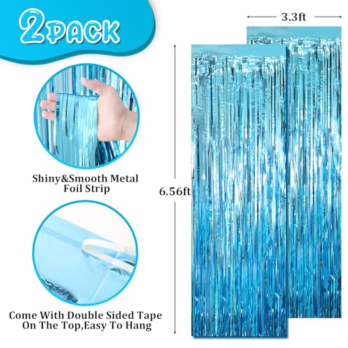 Image of Voircoloria 2 Pack Light Blue Tinsel Foil Fringe Curtains, Blue Party Decorations, Metallic Tinsel Party Streamers Backdrop for Birthday Baby Shower Graduation Wedding Anniversary Party Decorations