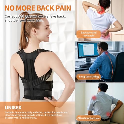 Image of TOVIKI Posture Corrector Belt for Men & Women | Back Brace for Lower Back Pain Relief | Lumbar & Shoulder Support Straightener | Adjustable Orthopedic Back Belt Kamar Dard Belt (BLACK)