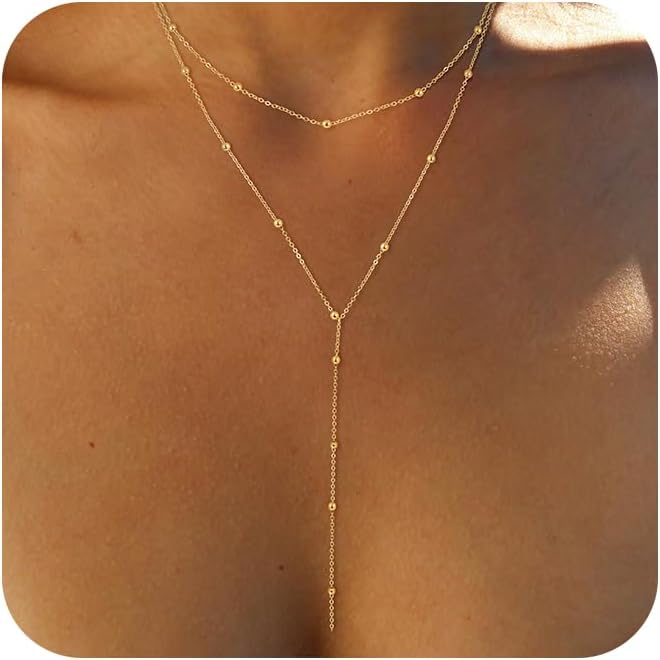 Foxgirl Lariat Gold Necklace for Women, Dainty Long Necklace 14k Gold Plated/Silver Y-Shaped Pendant Necklace Trendy Layered Cz Beaded Chain Drop Necklaces Simple Gold Jewelry For Women Gift Foxgirl Lariat Gold Necklace for Women, Dainty Long Necklace 14k Gold Plated/Silver Y-Shaped Pendant Necklace Trendy Layered Cz Beaded Chain Drop Necklaces Simple Gold Jewelry For Women Gift