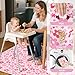 BeBeJoJo Baby Splat Mat for Under High Chair 51 x 51 Inch Large Waterproof High Chair Mat with Non Slip Bottom Food Catcher for Highchair Boy Girl Mat for Floor Machine Washable, Pink Flowers