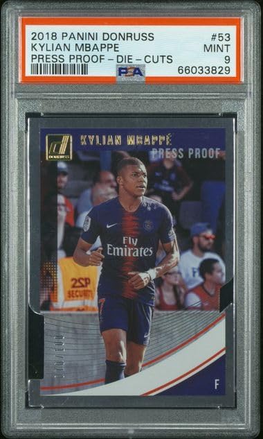 Graded 2018 Panini Donruss Press Proof Die Cuts Kylian Mbappe #53/100 Soccer Card PSA 9 Mint