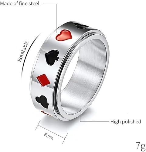 Miniatura 7 de Anillo giratorio de póquer para hombres y mujeres con ases de espada anillos giratorios para aliviar el estrés anillos de acero inoxidable de